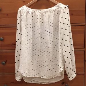 LOFT White polka dot long sleeve blouse